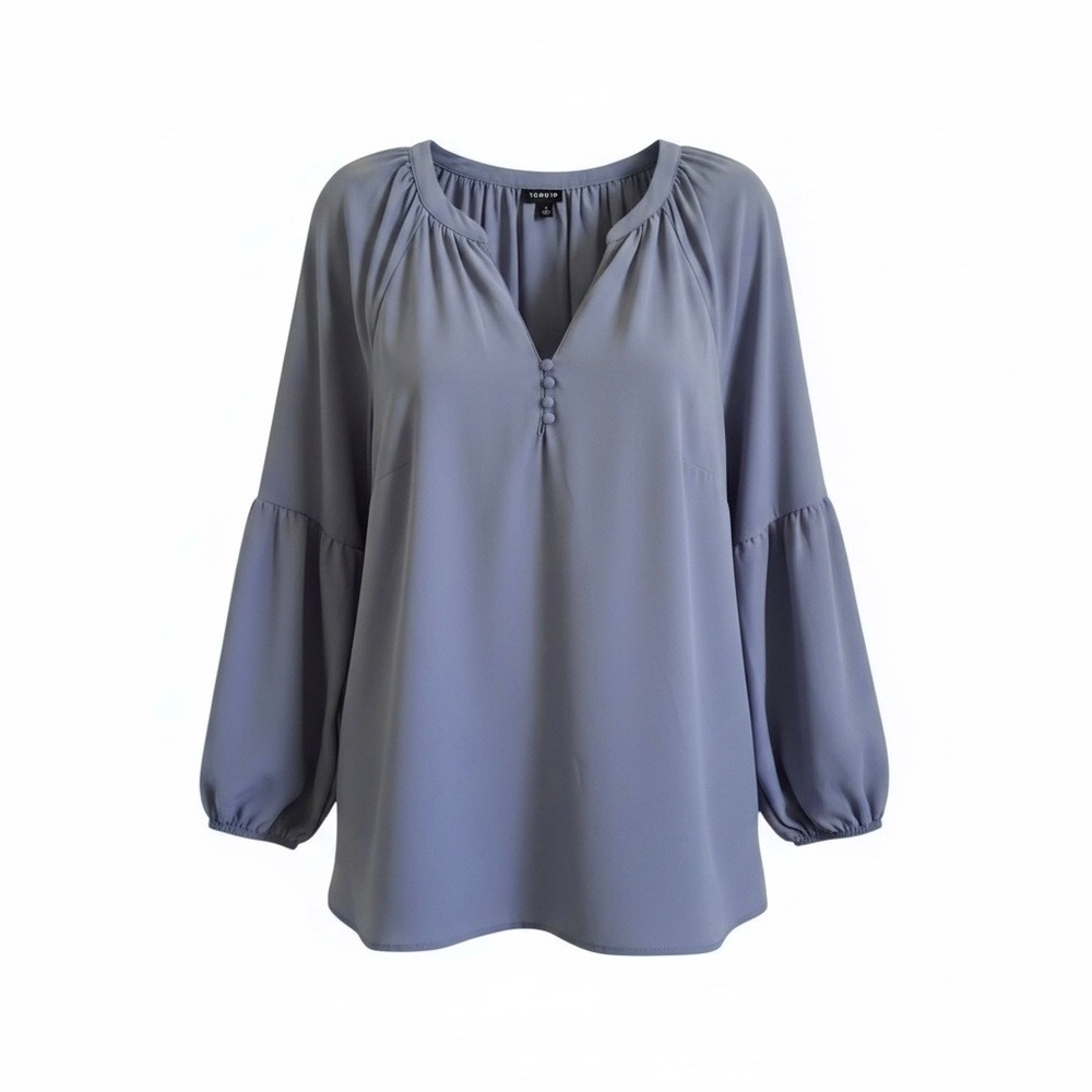 Torrid Blouse Womens 2 Slate Blue Periwinkle Balloon Sleeve V-Neck Boho Peasant